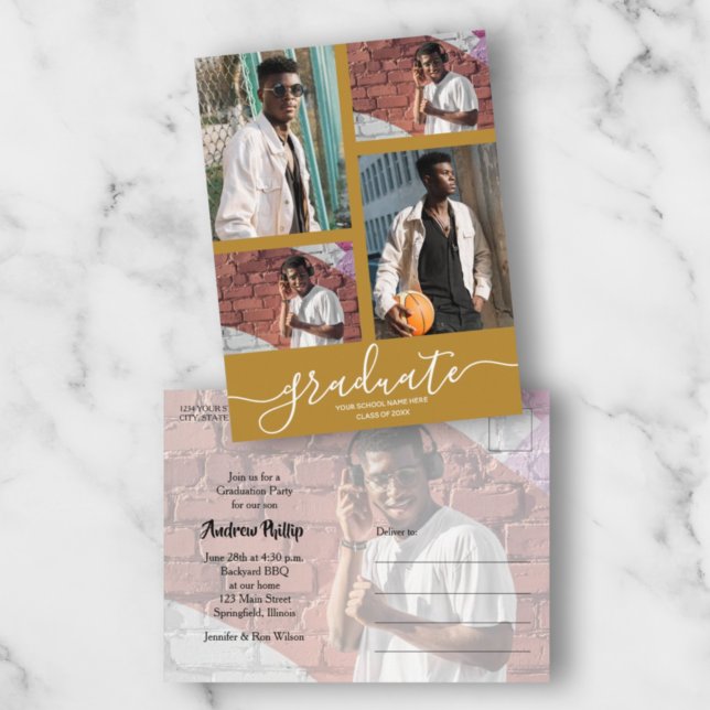 Convite de Festa de Formatura Multi Foto Dourado (Criador carregado)