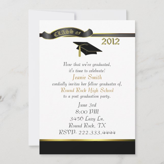 Convite de Festa de formatura Personalizada Preto  (Frente)