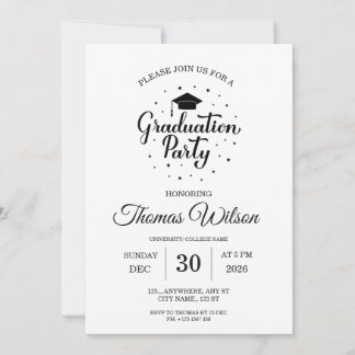 Convite de Festa de Formatura Preto e Branco Elega