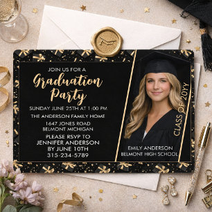 Convite de Festa de Formatura Preto e Dourado