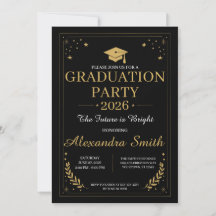 Convite de Festa de Formatura Preto e Dourado Eleg