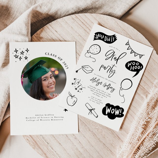 Convite De Festa de formatura Quirky Desenhado À M (Criador carregado)