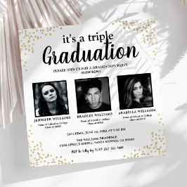 Convite de festa de formatura tripla com três foto