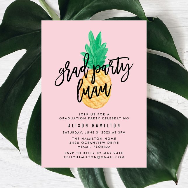 Convite de Festa de Formatura Tropical Luau em Ros (Criador carregado)