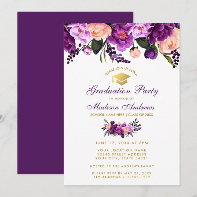 Convite de Festa de formatura Ultra Violeta Roxo P (Frente/Verso)