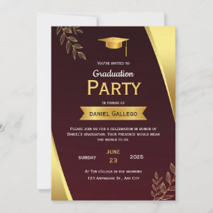 Convite de Festa de Formatura Vermelho e Dourado