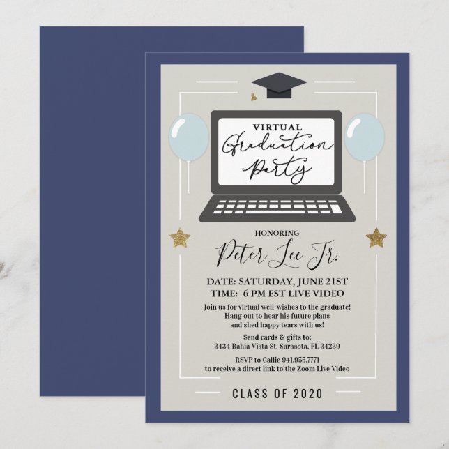 Convite de Festa de Formatura Virtual Masculina (Frente/Verso)