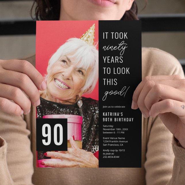 Convite de festa de foto de aniversário de 90 anos (Criador carregado)