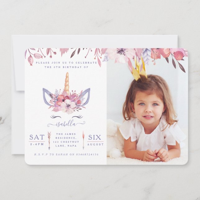 Convite de festa de foto de unicórnio divertido em (Frente)