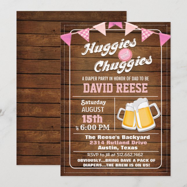 Convite de festa de fraldas para papai Huggies e C (Frente/Verso)