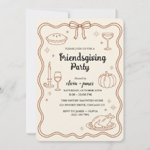 Convite de festa de Friendsgiving com laço de terr