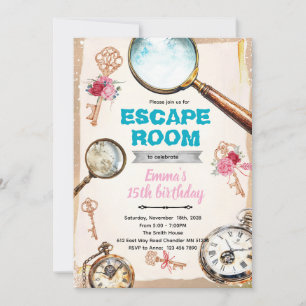 Convite de festa de garotas para escape room