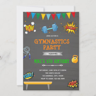convite de festa de ginástica de super-herói