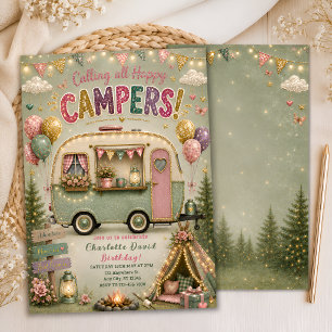Convite de Festa de Glamping Verde Sálvia para Men