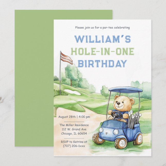 Convite de Festa de Golfe Editável para Crianças (Frente/Verso)