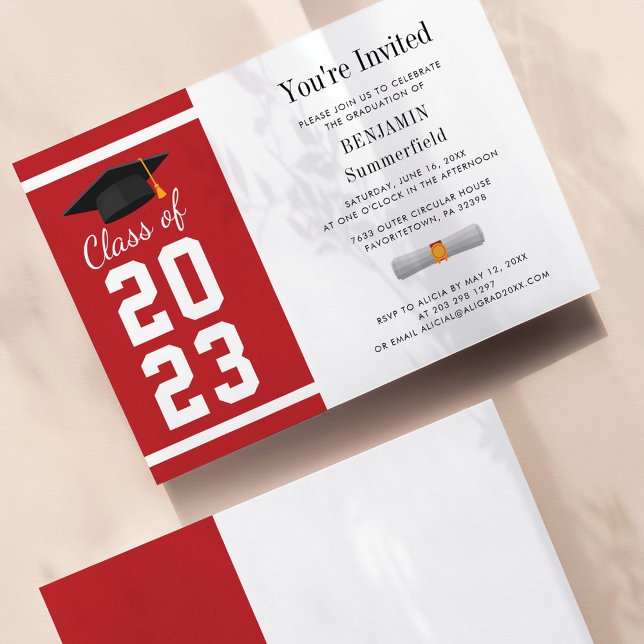 Convite de Festa de Graduação 2025 Vermelho Branco (Criador carregado)