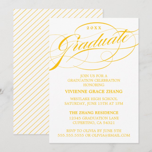 CONVITE DE FESTA DE GRADUAÇÃO COM ESCRITA ELEGANTE (Frente/Verso)