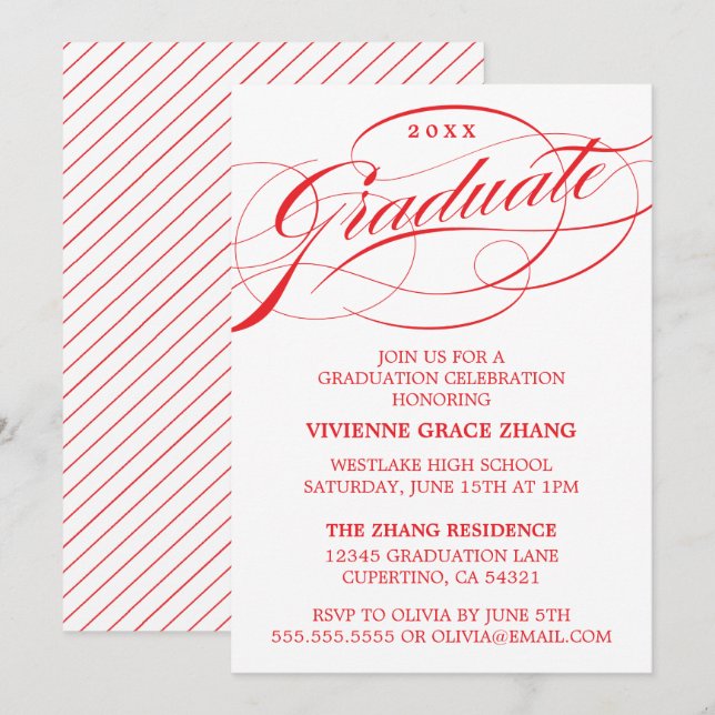 CONVITE DE FESTA DE GRADUAÇÃO COM ESCRITA ELEGANTE (Frente/Verso)