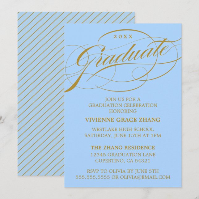 CONVITE DE FESTA DE GRADUAÇÃO COM ESCRITA ELEGANTE (Frente/Verso)