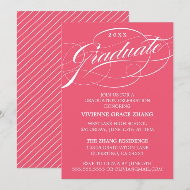 CONVITE DE FESTA DE GRADUAÇÃO COM ESCRITA ELEGANTE (Frente/Verso)