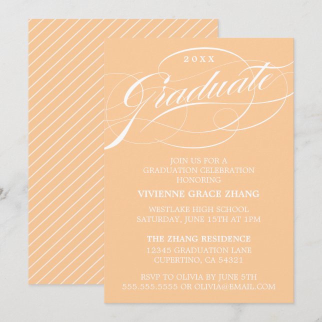 CONVITE DE FESTA DE GRADUAÇÃO COM ESCRITA ELEGANTE (Frente/Verso)