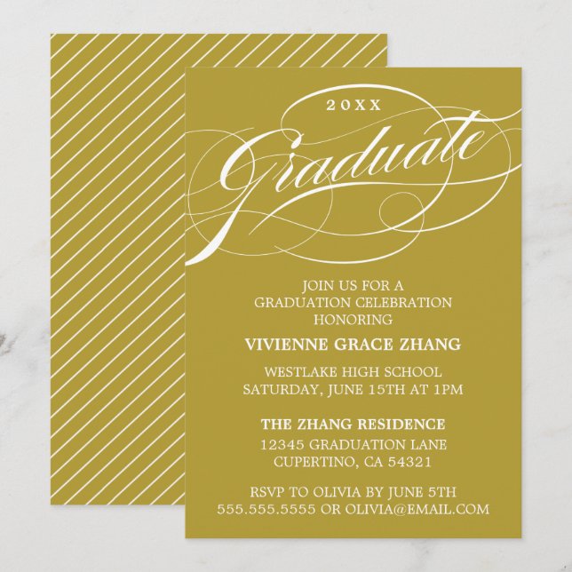 CONVITE DE FESTA DE GRADUAÇÃO COM ESCRITA ELEGANTE (Frente/Verso)