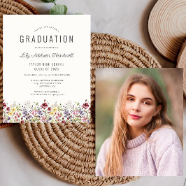Convite de festa de graduação com foto de flores s