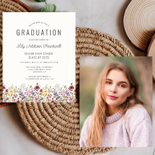 Convite de festa de graduação com foto de flores s