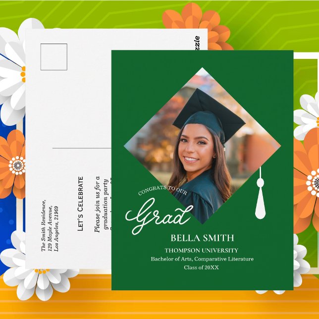 Convite de festa de graduação com foto e capa eleg (Elegant Cap Topper Photo Grad Party Invitation Postcard )