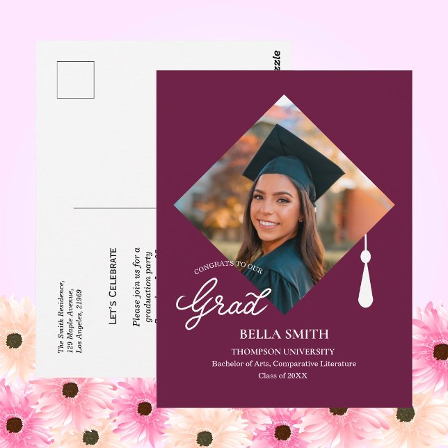 Convite de festa de graduação com foto e capa eleg (Elegant Cap Topper Photo Grad Party Invitation Postcard )