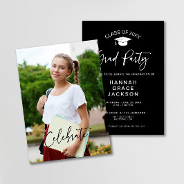 Convite de festa de graduação com foto em preto e 