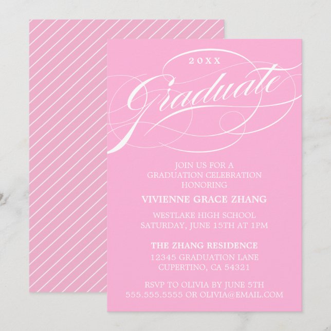 CONVITE DE FESTA DE GRADUAÇÃO COM LETRA ELEGANTE E (Frente/Verso)