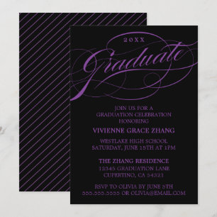 CONVITE DE FESTA DE GRADUAÇÃO COM LETRA ELEGANTE E