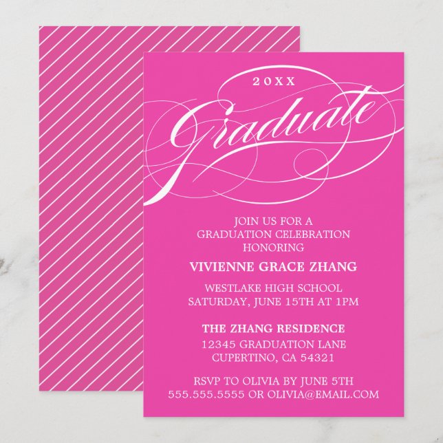 CONVITE DE FESTA DE GRADUAÇÃO COM LETRA ELEGANTE E (Frente/Verso)