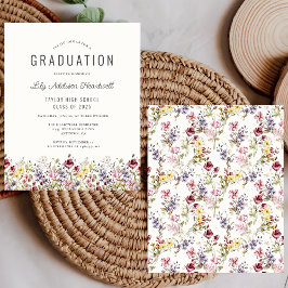 Convite de festa de graduação com padrão de flores