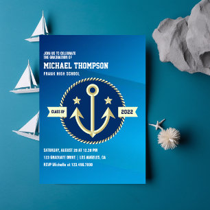 Convite de festa de graduação com tema da Marinha