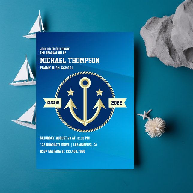 Convite de festa de graduação com tema da Marinha (Criador carregado)