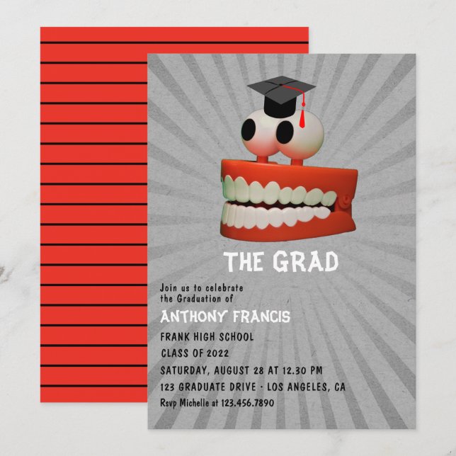 Convite de festa de graduação de dentista engraçad (Frente/Verso)