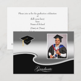 Convite de festa de graduação em prata e preto ele
