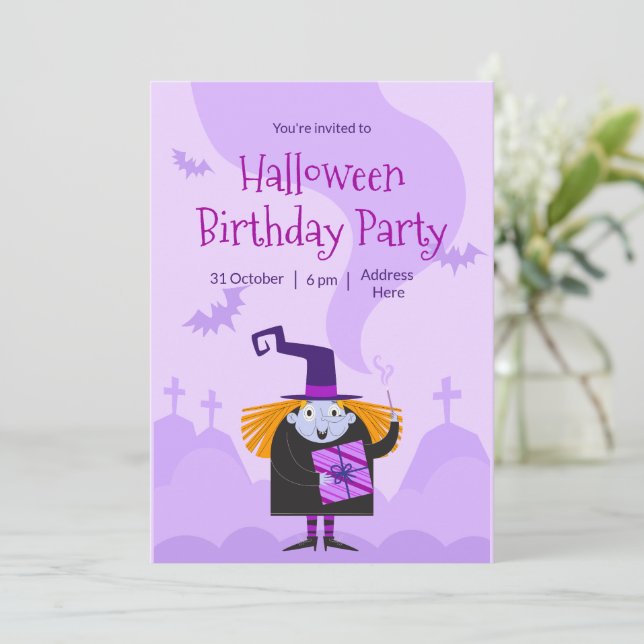 Convite de Festa de Halloween, Aniversário de Hall (Em pé/Frente)