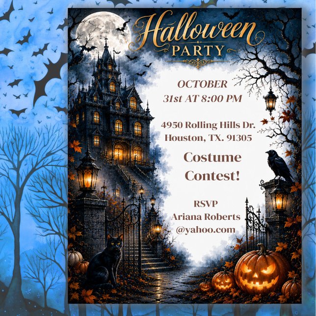 Convite de Festa de Halloween Assombrada ao Luar (Criador carregado)