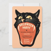 Convite de Festa de Halloween Boca de Gato Retro