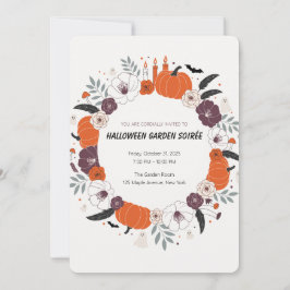 Convite de festa de Halloween com abóbora floral e