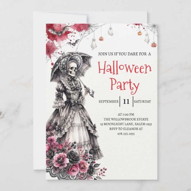 Convite de Festa de Halloween com Caveira de Senho (Frente)