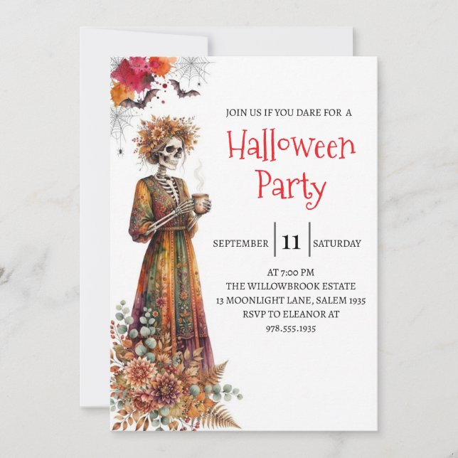 Convite de Festa de Halloween com Caveira de Senho (Frente)