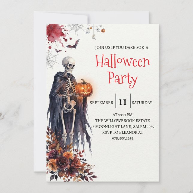 Convite de Festa de Halloween com Caveira de Senho (Frente)