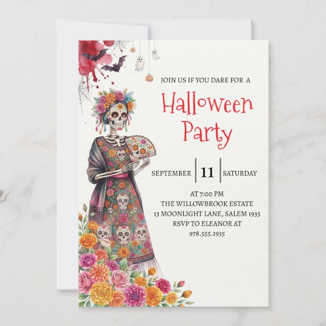Convite de Festa de Halloween com Caveira de Senho (Frente)