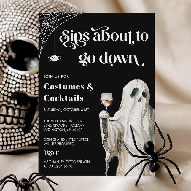 Convite de Festa de Halloween com Coquetel para Fa (Ghost Halloween Cocktail Party Invitation)
