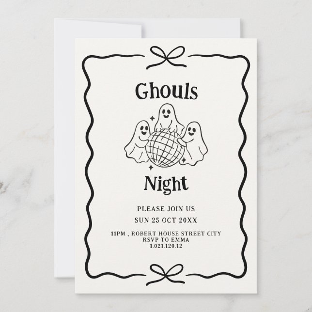 Convite de festa de Halloween com doodle para a No (Frente)