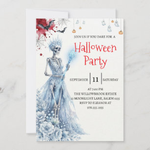 Convite de festa de Halloween com esqueleto de sen